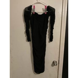 ECHOINE Women's Off Shoulder Bodysuit Mesh See Through Long Sleeve Midi Dress